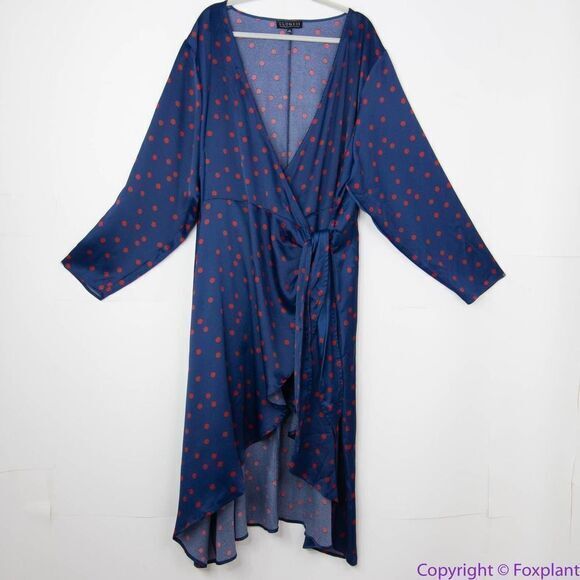 NEW Eloquii Tulip Hem Wrap Dress in Mandalay Dot, 28 - Picture 3 of 16